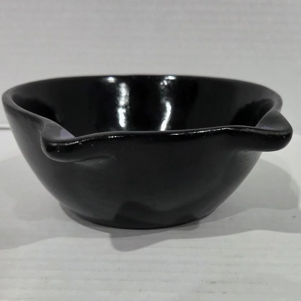 Handmade Black Ceramic Cat Face Bowl Orange Eyes Halloween Decor 5.5 Inch